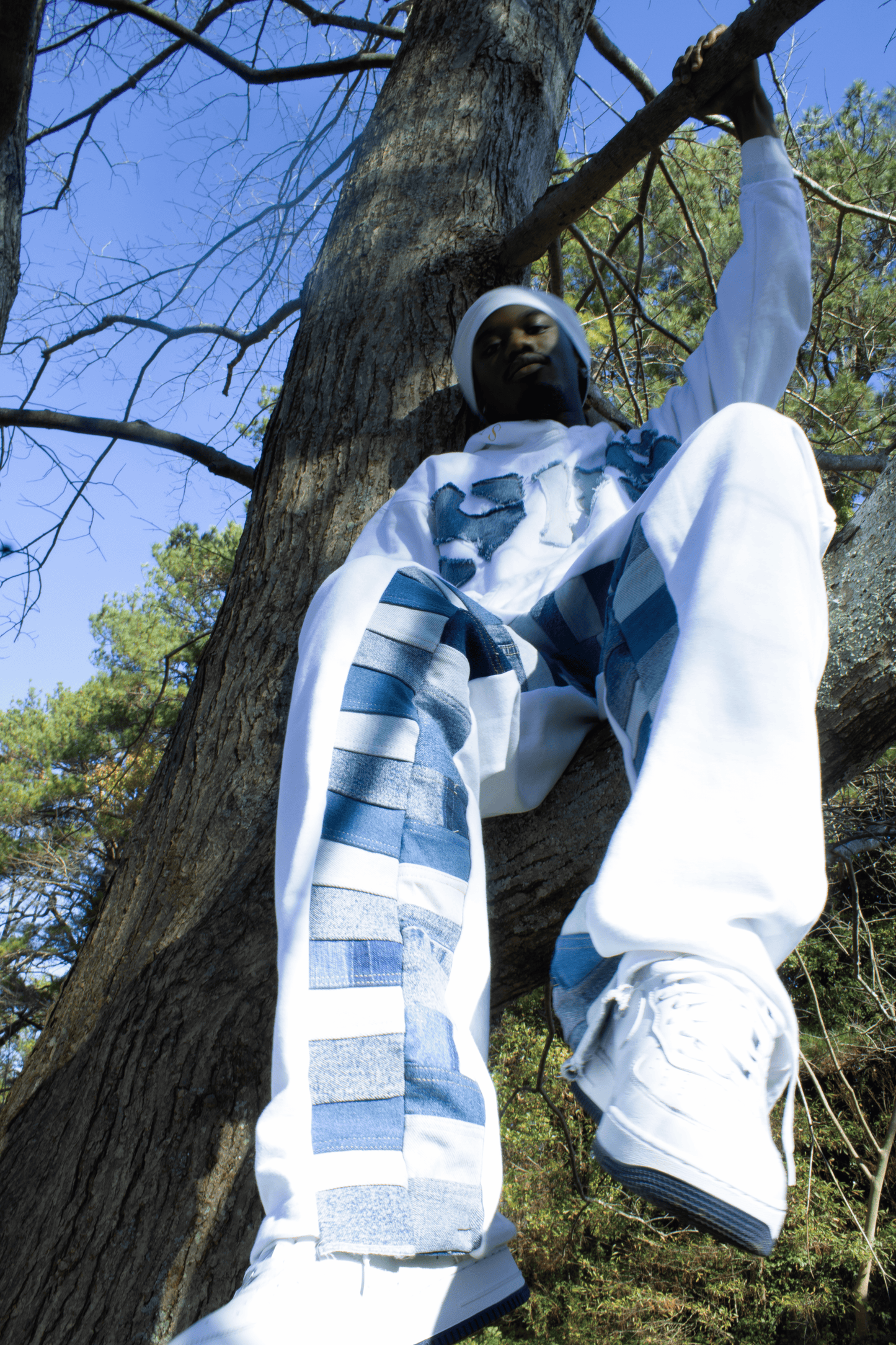 windowpane inset sweatpants [white/indigo]