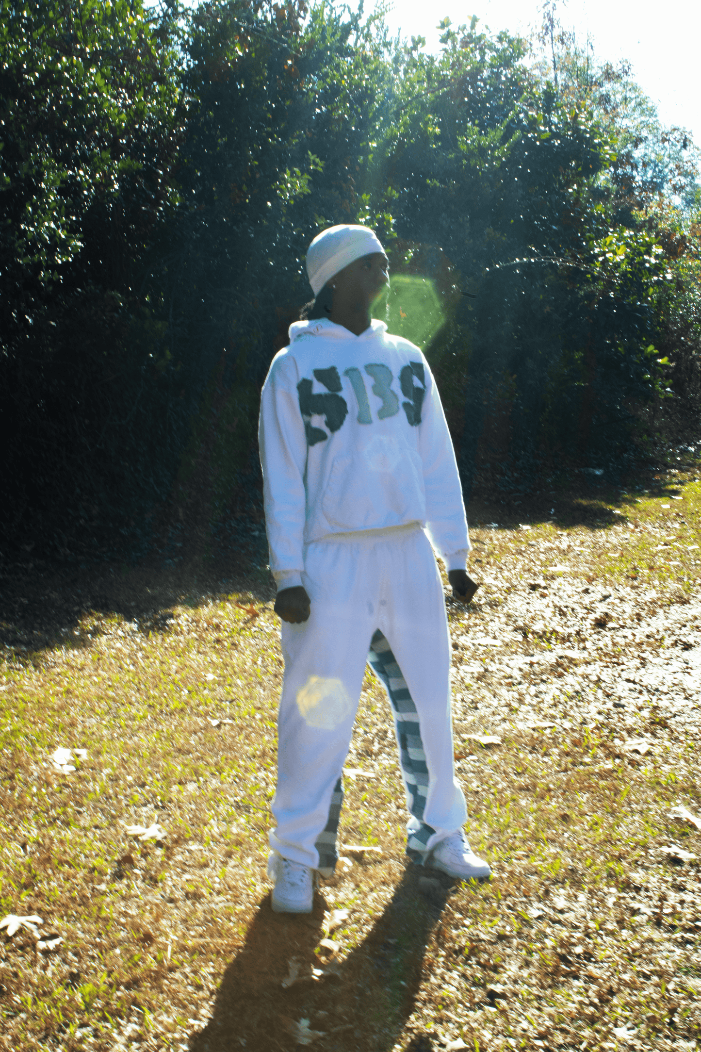 windowpane inset sweatpants [white/indigo]